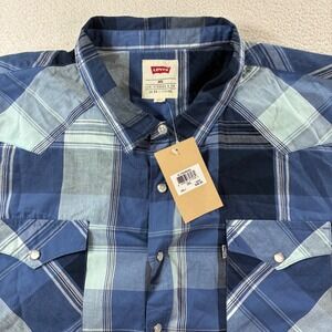 Levis Pearl Snap Button Shirt Men 3XL Blue Tartan Plaid Short Sleeve Western NWT